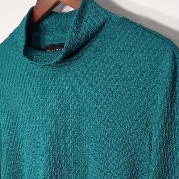 Dialogue Tops - Dialogue | Vintage Teal Textured Stretchy Cowl Neck Top with 3/4 Sleeves Size L